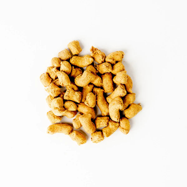 Pile of pet treats on a white background