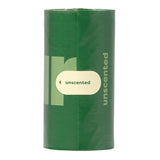 Green roll of toilet paper with 'unscented' label on a white background
