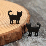 Black Cat Wood Post Earrings