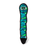 Dog toy with green and blue pattern on a white background