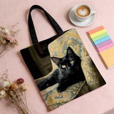 Black Cat on Floral Chair Tote Bag
