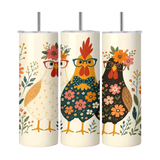 Floral Chicken w/ Glasses Stainless Steel Tumbler 20oz