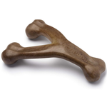 Brown bone-shaped dog toy on a white background