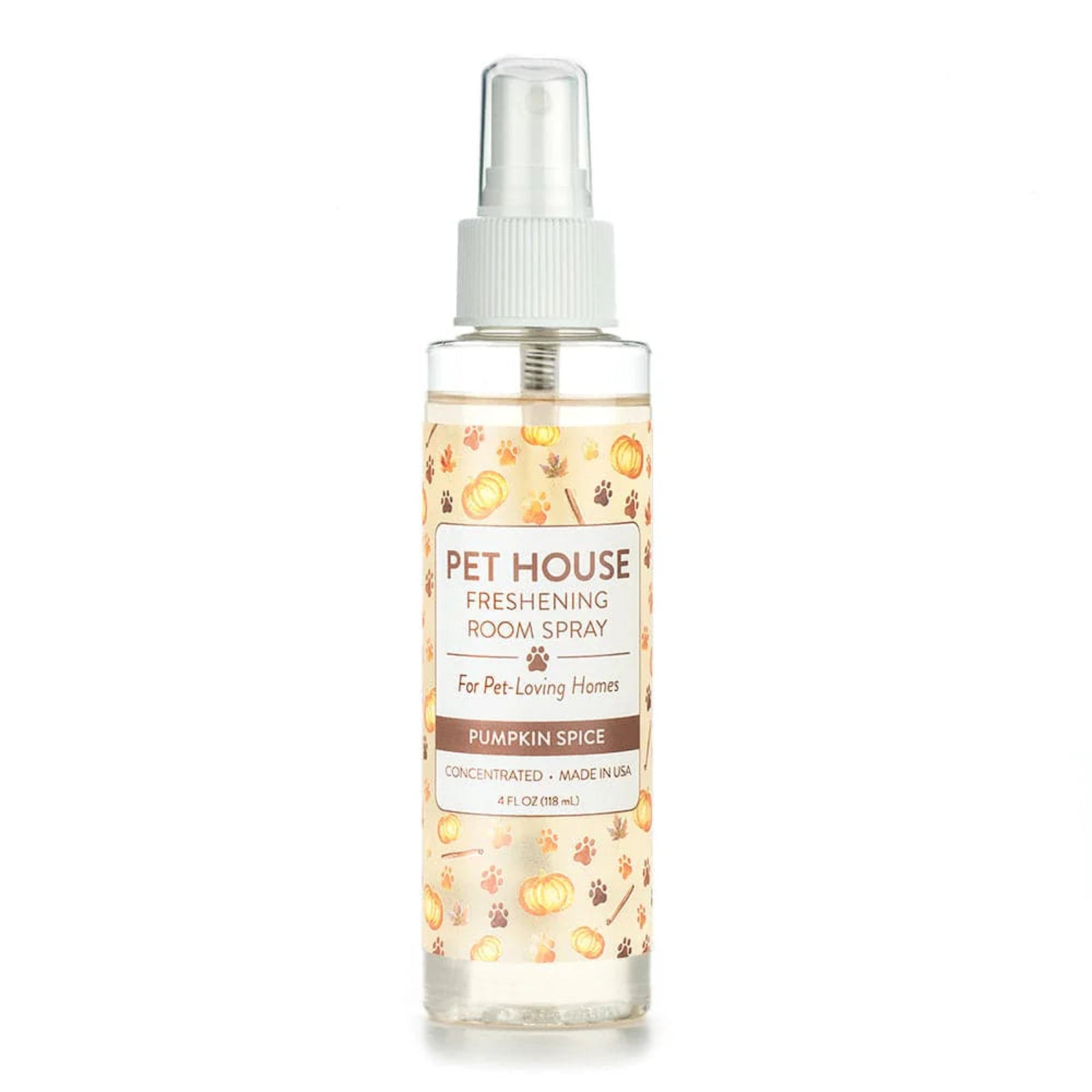 Pet House Freshening Room Spray bottle with pumpkin spice flavor on a white background