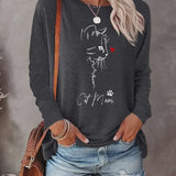 Cat Mom Grey Long Sleeve Tee Face Silhouette*