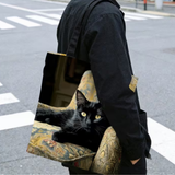 Black Cat on Floral Chair Tote Bag