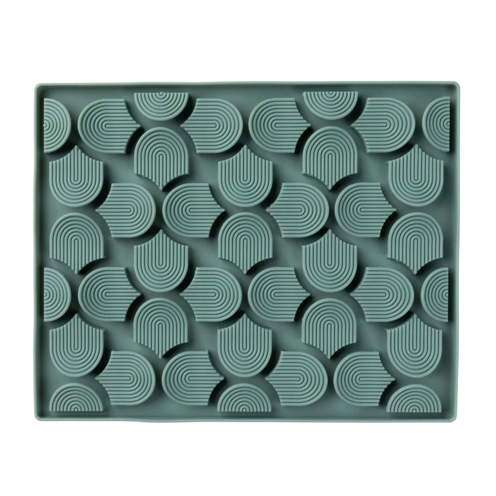 Green tray with geometric pattern on a white background