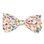 Colorful bow tie with mushroom pattern on a white background