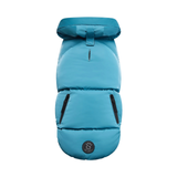 Blue dog coat with a brand logo on a white background