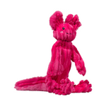 Pink plush toy with a smiling face on a white background