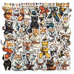 Collection of cartoon cats in martial arts poses on a white background