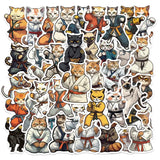 Collection of cartoon cats in martial arts poses on a white background