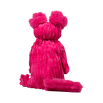 Pink plush toy with pom-pom ears on a white background