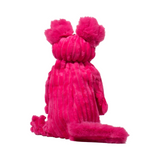 Pink plush toy with pom-pom ears on a white background