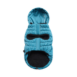 Blue pet coat with a hood on a white background