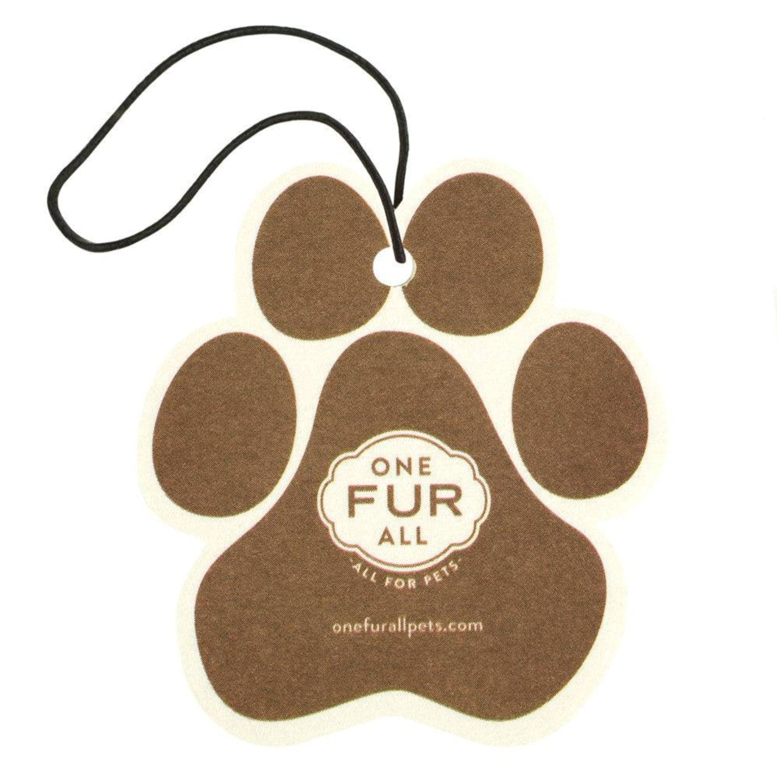 Brown paw-shaped pet product with 'One Fur All' logo on a white background
