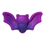 Purple bat-shaped pet toy on a white background