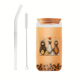 Cartoon Chicken Glass Tumbler 16oz