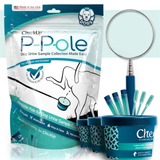 CheckUp P-Pole dog urine sample collection kit with packaging and tools on a white background