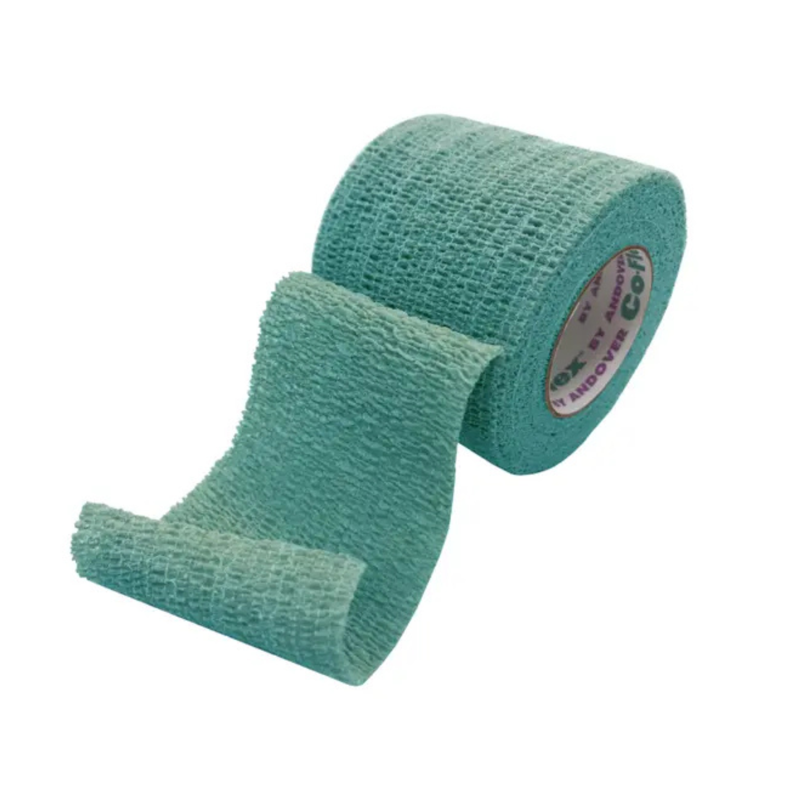 Teal bandage roll on a white background