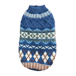Blue patterned dog sweater on a white background