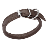 Dogline Soft Round Leather Collar Dark Brown