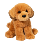 Brown plush dog toy on a white background