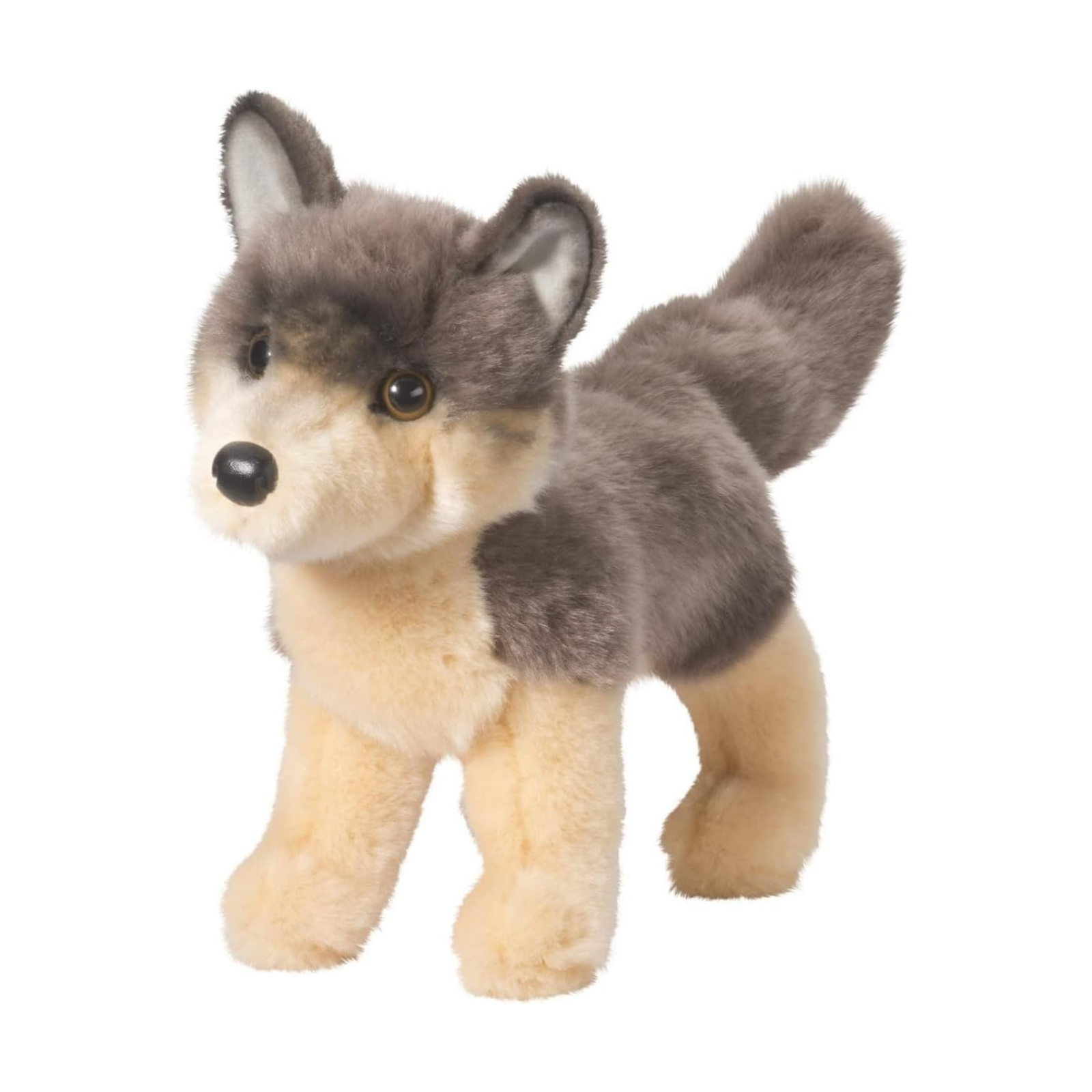 Plush toy wolf on a white background