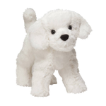 White plush dog toy on a white background