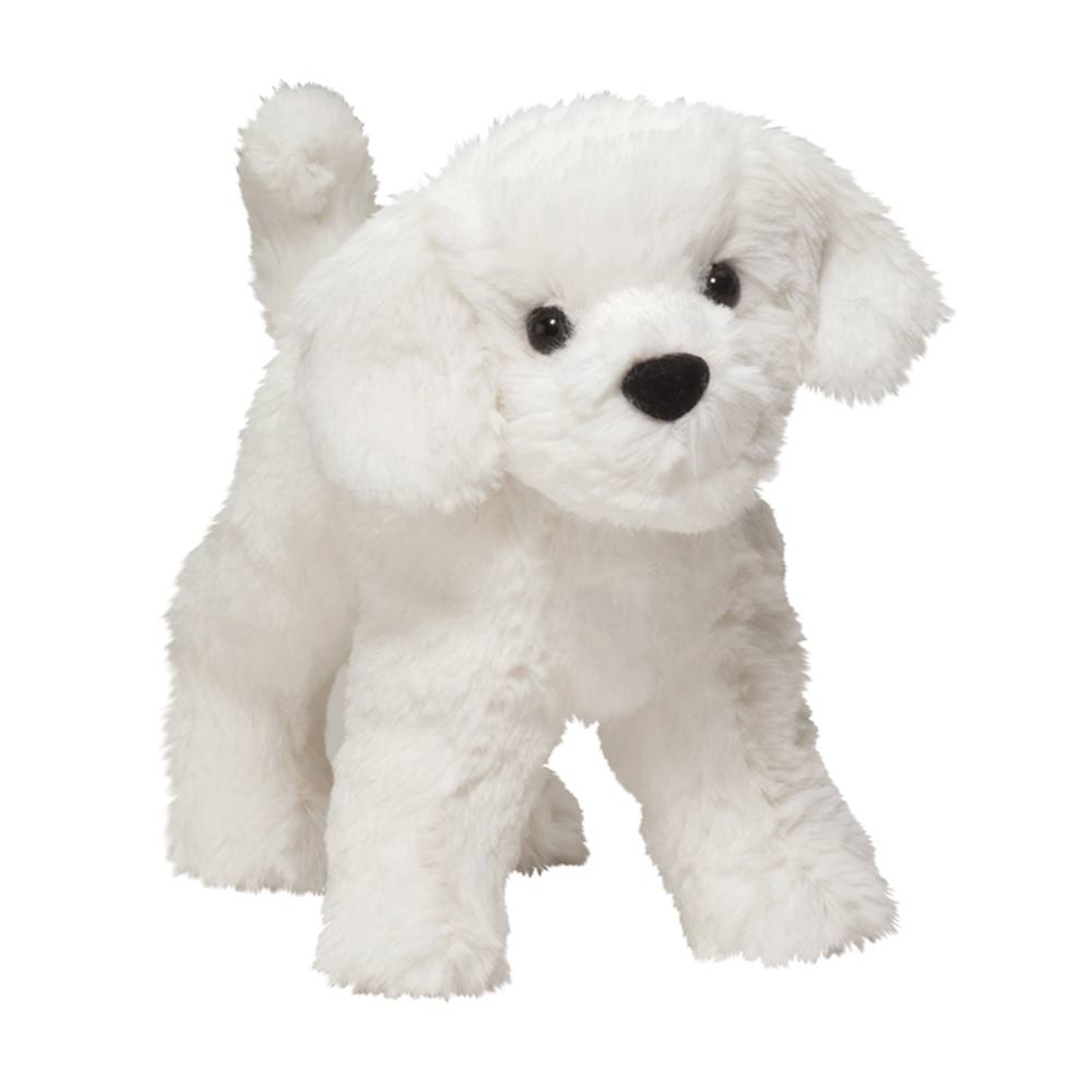 White plush dog toy on a white background