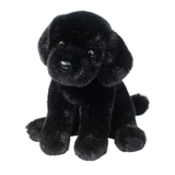 Black plush toy dog on a white background