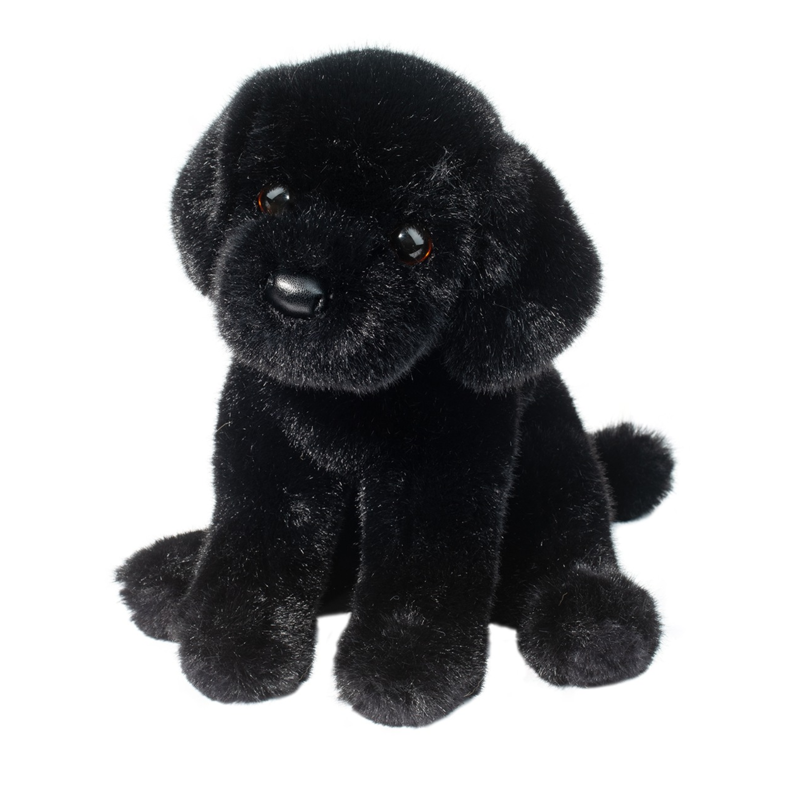 Black plush toy dog on a white background