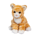 Plush toy cat with orange and white fur on a white background