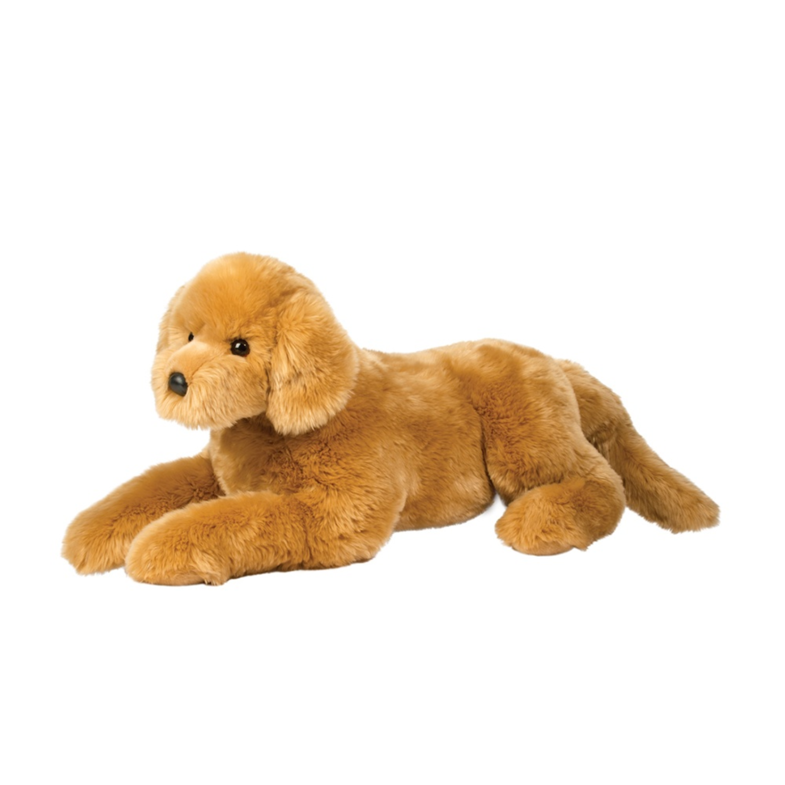 Brown plush dog toy on a white background
