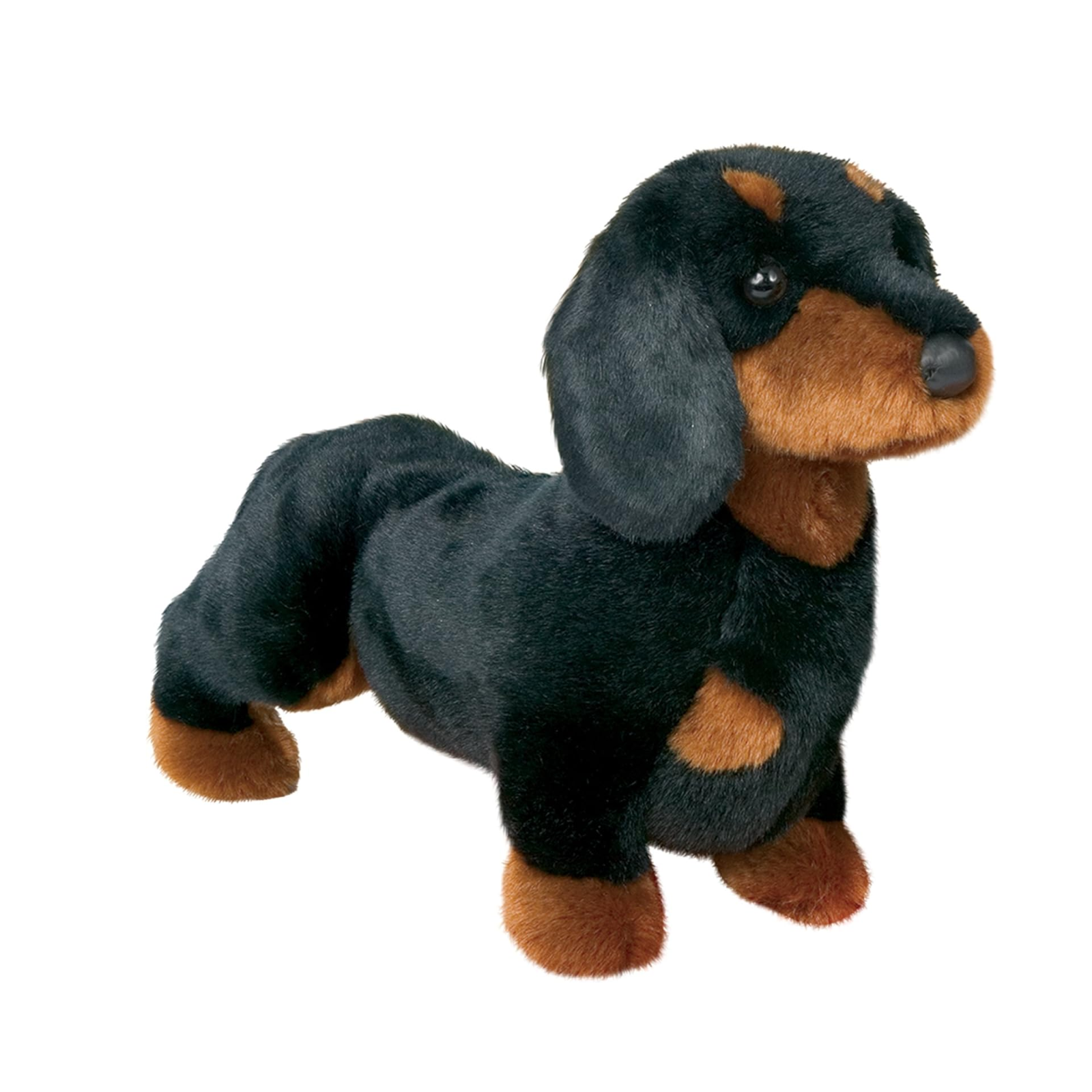 Plush toy dachshund on a white background