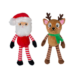 Plush toys of Santa Claus and a reindeer on a white background