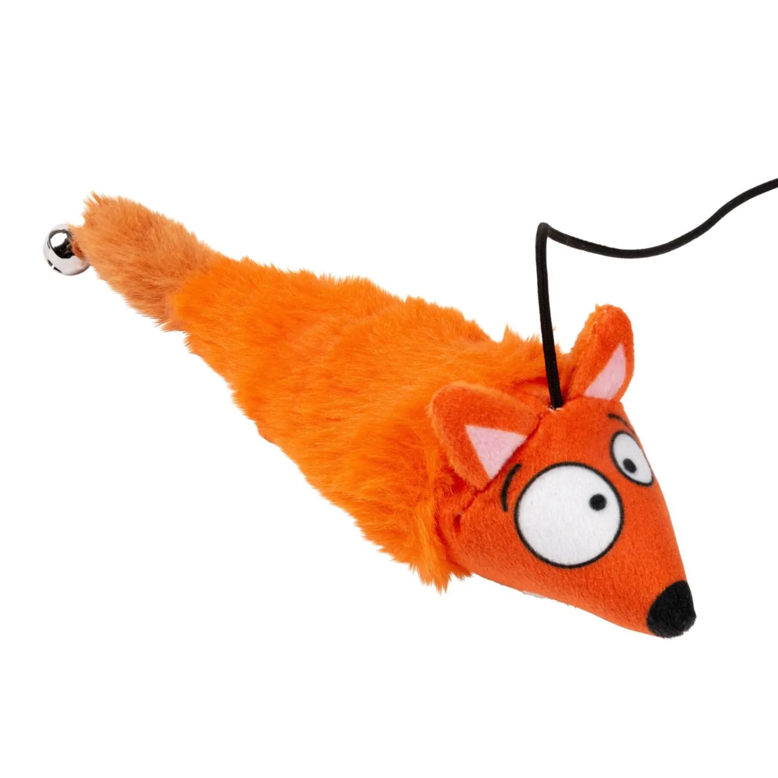 Plush fox toy with a string on a white background