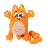 Orange plush toy resembling a cartoon cat on a white background