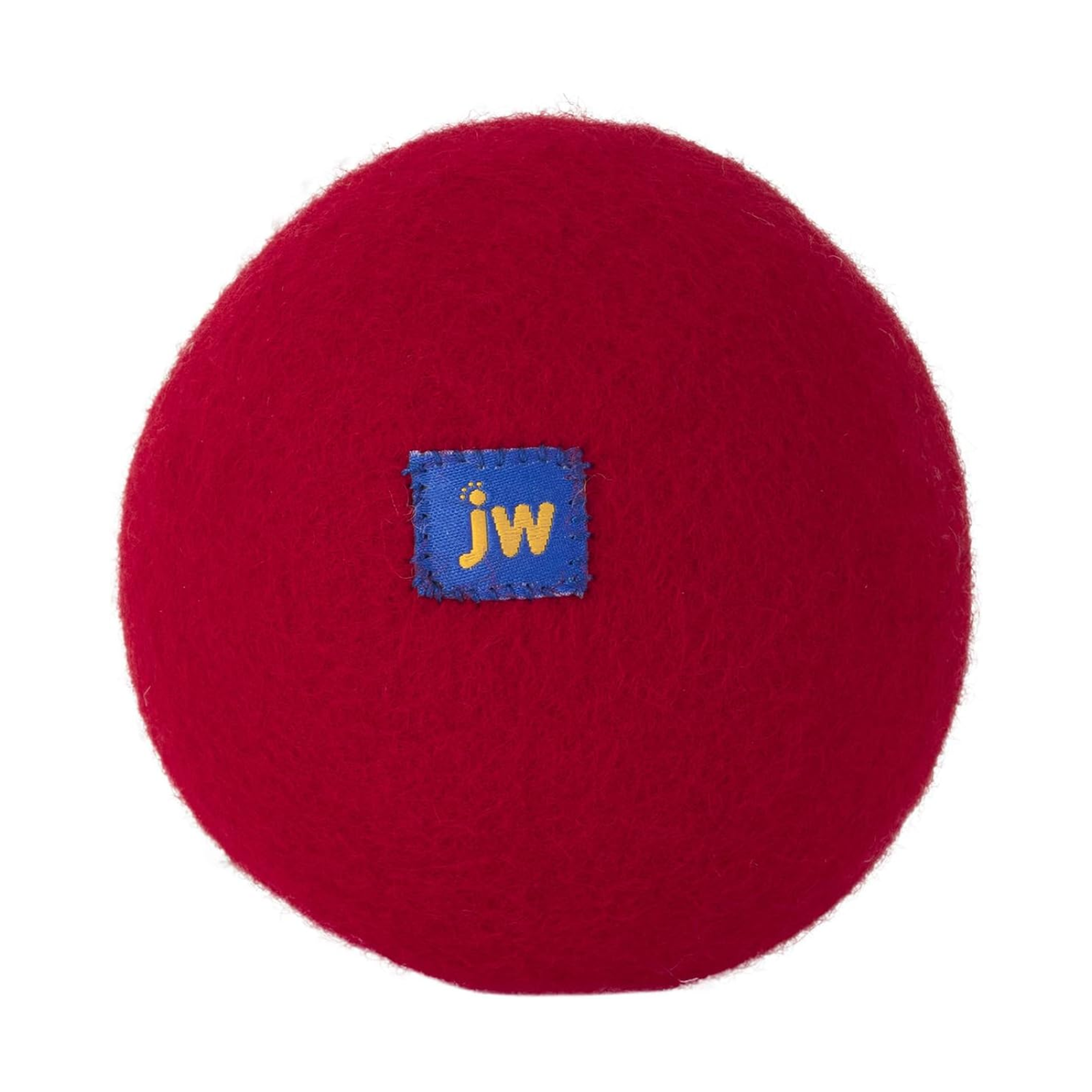 Red ball with a blue label featuring 'jw' on a white background