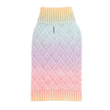 Pastel gradient knitted dog sweater on a white background