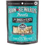 Package of Raw Rewards Treats for dogs and cats with chicken breast flavor on a white background