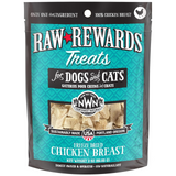 Package of Raw Rewards Treats for dogs and cats with chicken breast flavor on a white background