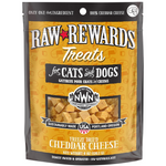 Package of Raw Rewards Treats for cats and dogs with cheddar cheese flavor on a white background