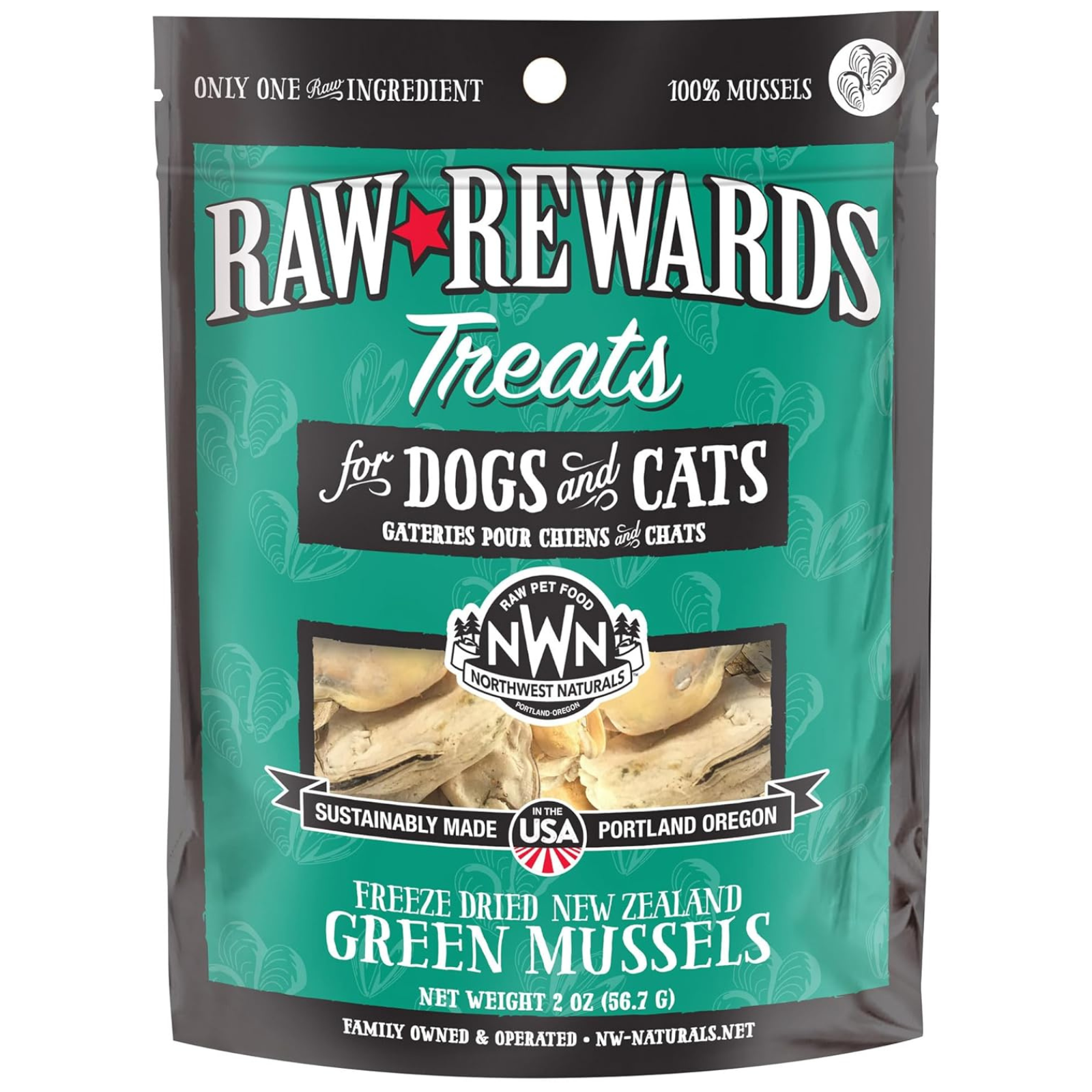 Package of Raw Rewards Treats for dogs and cats with green label