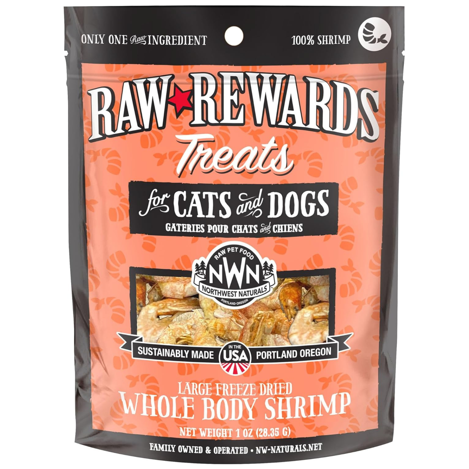 Package of Raw Rewards Treats for cats and dogs with Northwest Naturals branding.