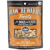 Package of Raw Rewards Treats for dogs and cats with a sweet potato flavor.