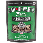 Package of Raw Rewards Treats for dogs and cats with a green and black design.