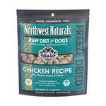 Package of Northwest Naturals raw diet for dogs with chicken recipe on a white background