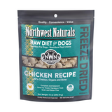 Package of Northwest Naturals raw diet for dogs with chicken recipe on a white background