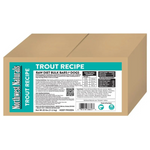 Cardboard box of Northwest Naturals Trout Recipe raw diet bulk bars for dogs on a white background